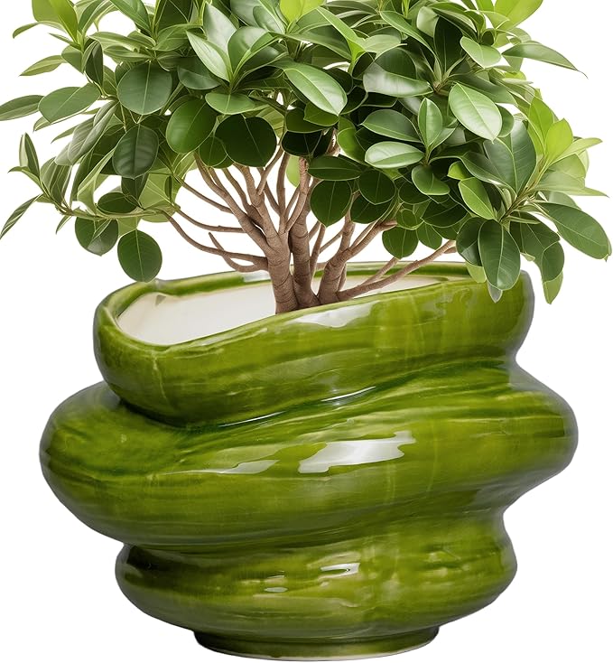 Teagas Ceramic Planters Bonsai 10.6 Inch - Planters with Drainage Hole, Flower Pots for Indoor Plants Outdoor Plants, Large Plant Pot for Home Decor, Gift for Men Women, Green