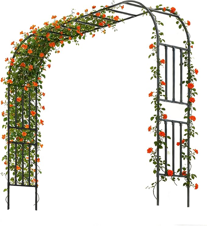 Carotex Square Tube Garden Arch Trellis, 10.5FT x 8FT Metal Arbor, Outdoor Trellis for Climbing Plants, Black