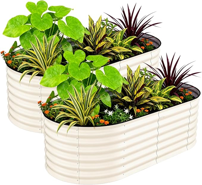 2 Pack Galvanized Raised Garden Beds - 6x3x2ft Planter Box for Vegetables, Flowers, Rust-Resistant Garden Box, Easy Assembly Raised Beds, Durable Planters for Outdoor Plants, Beige