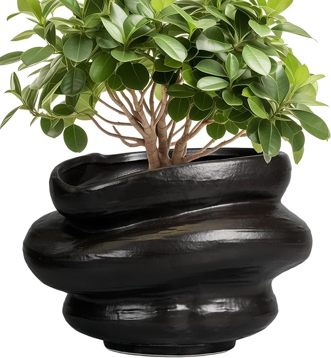Teagas Ceramic Pots for Plants 10.6 Inch - Bonsai Flower Pots for Indoor Plants with Drainage Hole, Decorative Outdoor Pot for Plant, Gift for Men Women, Black