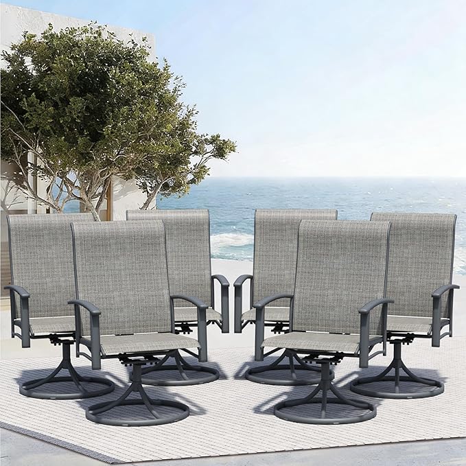 Outdoor Swivel Dining Chair Set of 6, All Weather Patio Dining Chair with Textilene High Back and Metal Frame for Backyard, Lawn Garde and Deck, Grey