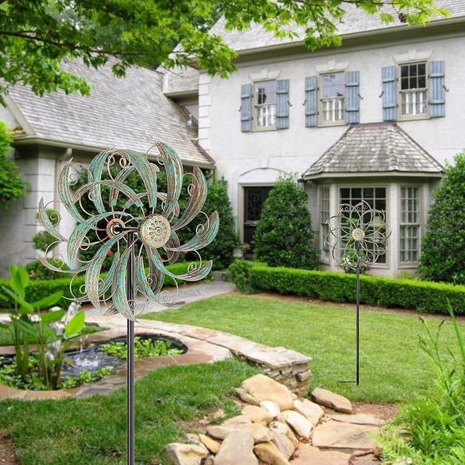 VEWOSTAR Wind Spinners Outdoor Wind Spinner Metal 13” Dia Wind Spinners for Yard and Garden Decor Pinwheels Wind Sculptures & Spinners(57” H)