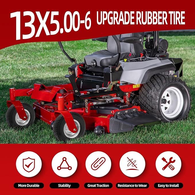 13x5.00-6 Tire and Wheel Flat Free Assemblies (2 Pack),13 x5x6 Solid Rubbe Tires and Wheel for Riding Lawn Mower - With 3/4" Bushings (Extra 5/8" Bushings) and 3" Centered Hub (Gray)