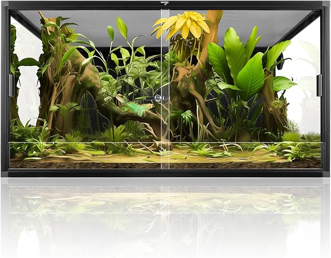 Wacool Terra 120 Gallon Reptile Tank, Large Terrarium for Bearded Dragons, Snakes, Leopard Geckos, Sliding Door & Top Ventilation, 48" x 24" x 24" Easy-to-Maintain Reptile Enclosure