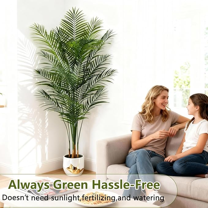 Artificial Palm Tree Indoor 6ft, Large Fake Tropical Areca Palm Tree with 18 Trunks, Faux Dypsis Lutescens Floor Plant in Pot for Indoor Outdoor Home Office Decor & Housewarming Gift