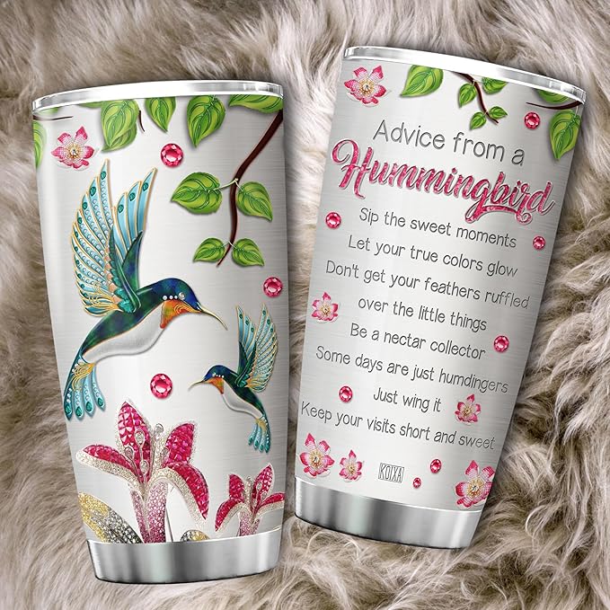 KOIXA Hummingbird Coffee Tumbler Birthday Gifts For Women Teens Friends Adults Animal Lovers Travel Mug With Lid Insulated Cup Cold Steel Tumblers Inspirational Quotes Jewelry Styles