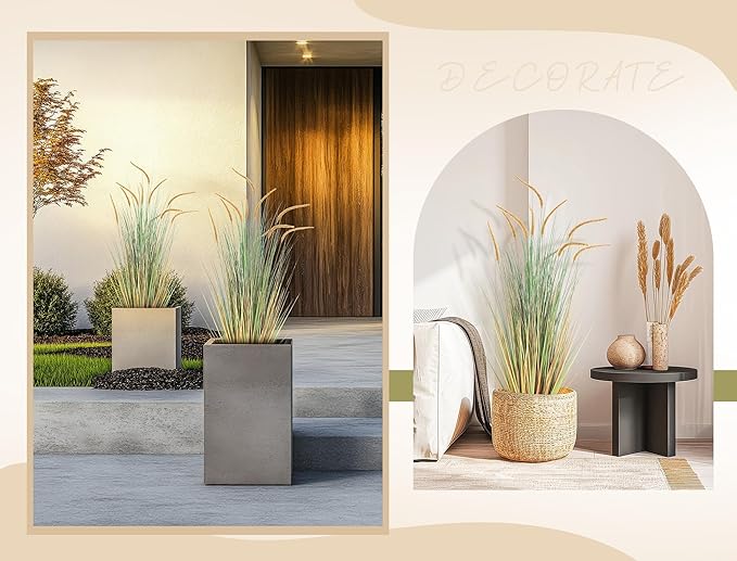 Jexine 2 Pieces Faux Plants Outdoor 4 ft Tall Artificial Grass Plant Potted Artificial Setaria Grass Faux Greenery Floor Plants for Housewarming Gift House Garden Lobby Outdoor (Autumn Green)