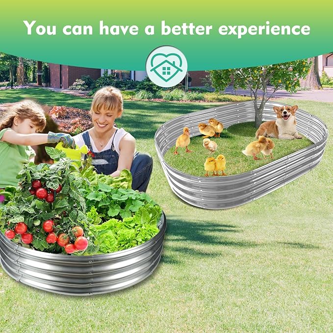 2.7FT Diameter Galvanized Garden Raised Bed/Plant Box/Fire Pit Ring-0.8mm Thick,12 Inch Tall,Crimped Edge and Corner,No Sharpe,Perfect for Plantings (Silver, 32 Dia X 11.5 inches)
