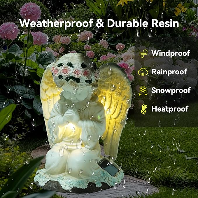 ArtCredit Solar Angel Garden Statues with LED Lights, Outdoor Decor for Patio Yard Balcony - Unique Housewarming Birthday Gifts for Women Mom Grandma