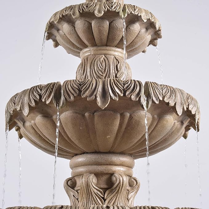 Ibiza 62" High Large Italian Outdoor Decor Sand Stone Floor Fountain with Light LED Waterfall 3-Tier Standing Basin Water Feature for Outside Garden Patio Yard Backyard Porch - John Timberland