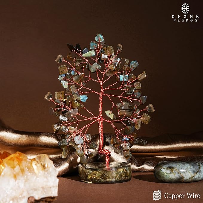 Crystal Tree for Home and Office Decor, Labradorite Chakra Healing Stones Handmade Feng Shui Bonsai Tree of Life for Positive Energy, Money, Good Luck, Christmas Decor, Birthday Gifts for Women, Mom