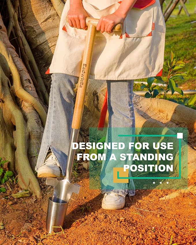 Bulb Planter Tool Long Handle Bulb Transplanter Sod Plug Tool Flower Seedling Planting Tool with Depth Marker and Sharp Teeth for Tulips, Daffodils and Other Flowers Garden Pro Plugger