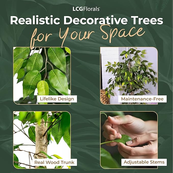 LCG Florals 4ft Ficus Tree in Copper Metal Pot with Real-Wood Trunk - Indoor and Outdoor Faux Plants for Patio, Living Rooms, Offices & Outdoor Spaces