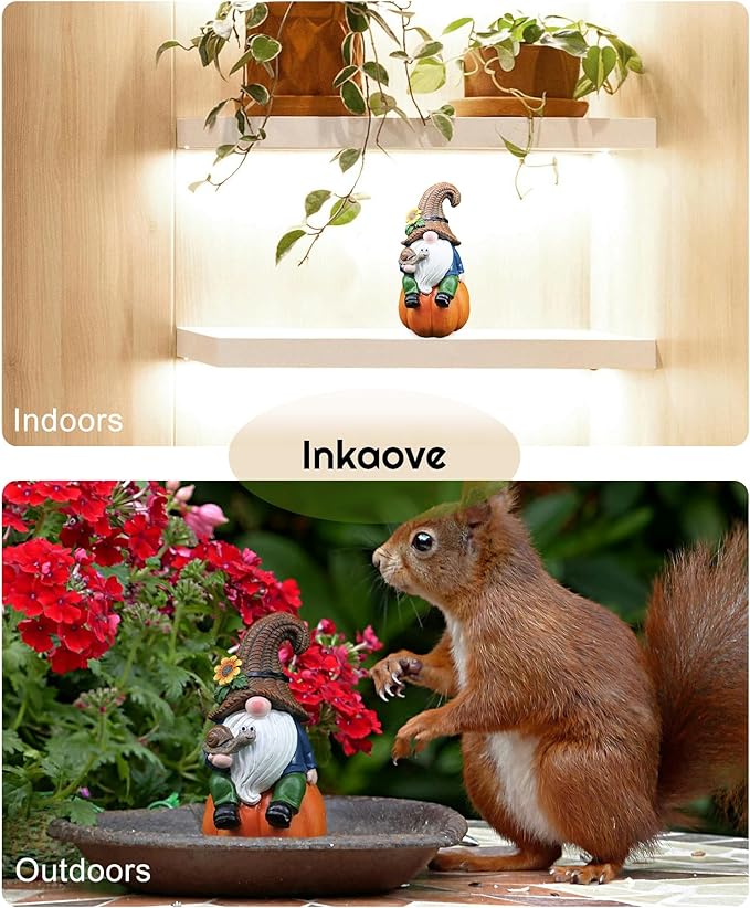 Garden Gnomes Outdoor Statue 5.91" Tall, Resin Gnome Figurine Halloween Fall Gnome Pumpkin Autumn Dwarf Statue for Indoor Outdoor Porch Yard Thanksgiving Decorations