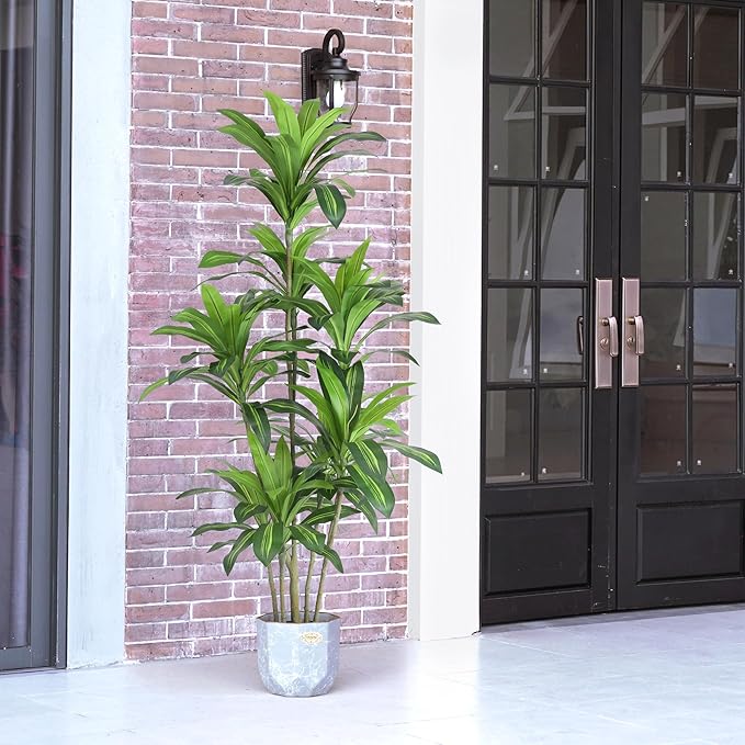 Waoops Artificial Trees 6Ft Dracaena Fragrans Faux Trees with 8 Heads Floor Plants for Living Room Decor Fake Silk Plants for Home Decor Indoor Potted Plants Office Garden Outdoor…