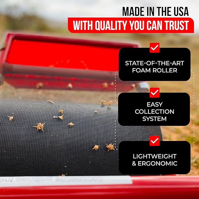 Original Remover Yard Tool Wide for Easy Yard Cleanup - Push Model 1.0 Burr & Sticker Removal - Effortless Goat Head Roller and Picker - Made in USA (12" Classic)
