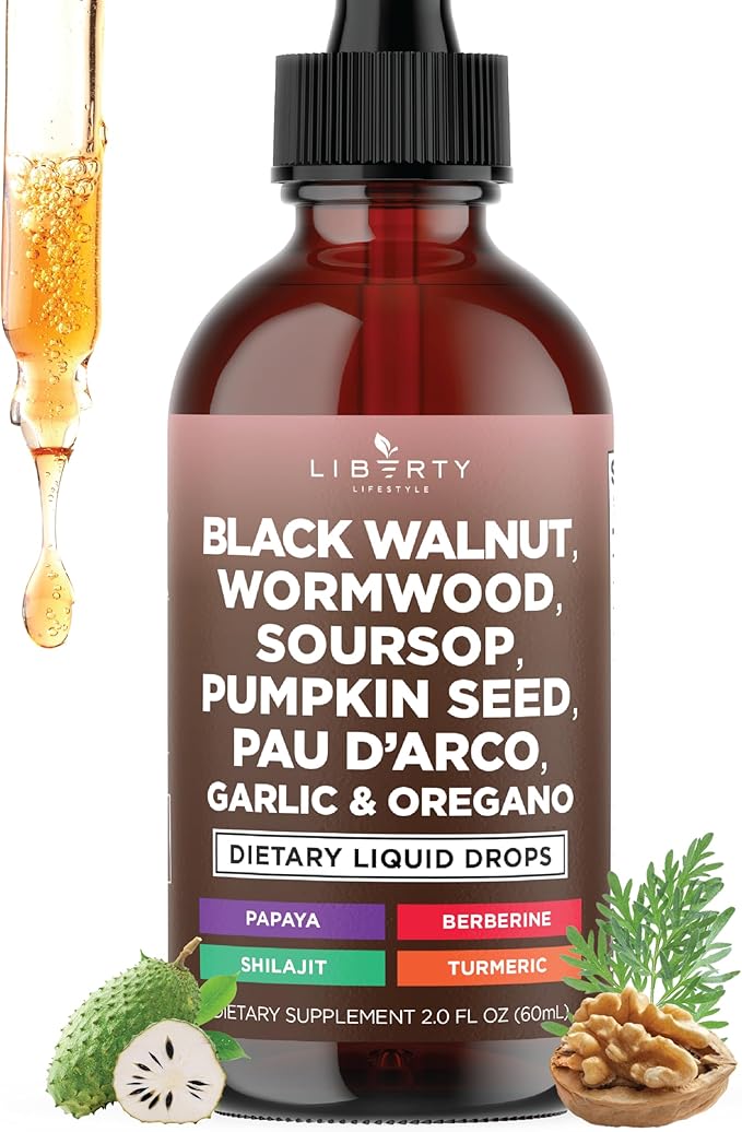 Defend Wormwood Black Walnut Cleanse for Humans Drops Liquid Soursop Garlic Pumpkin Seed PAU D'Arco Oil of Oregano Turmeric Berberine Neem Extract Hull Bark Tincture - 2 OZ