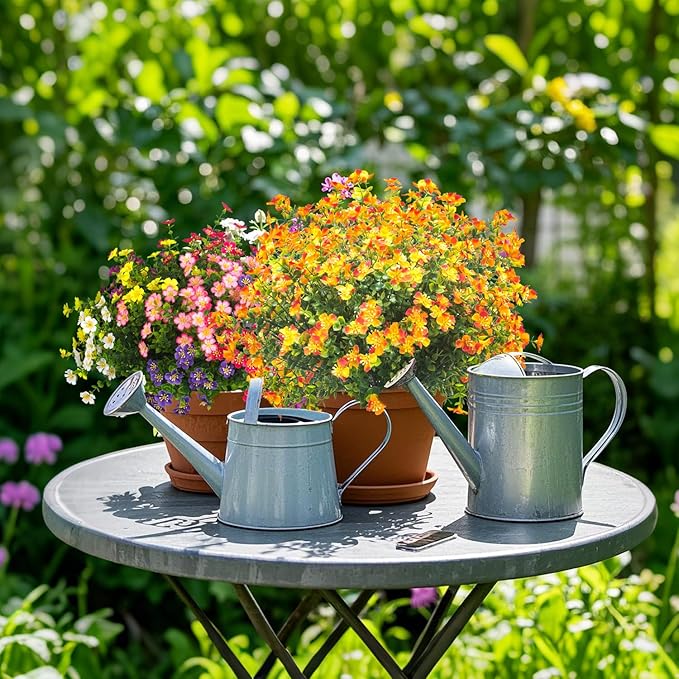 Grunyia 12 Bundles Artificial Fall Flowers for Outdoors, Artificial Plants UV Resistant Fall Fake Mums Plants for Outside Halloween Christmas Porch Decoration ecorations (Orange)