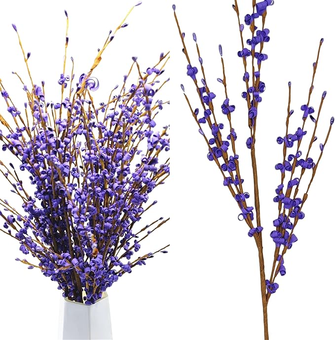 10 Pcs 29.5" Long Jasmine Artificial Flowers Fake Flowers Dry Branches Stem for Home Office DIY Floral Art Plant Wedding Table Centerpieces Party Vase Decoration (Deep Purple)