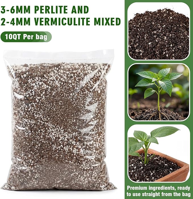 WILLBOND 10qt Perlite & Vermiculite Mix (1: 1 Ratio), Natural 3-6mm Perlite + 2-4mm Vermiculite Blend, Premium Potting Soil Amendment for Seed Starting, Potting Mix, Propagation, Aeration
