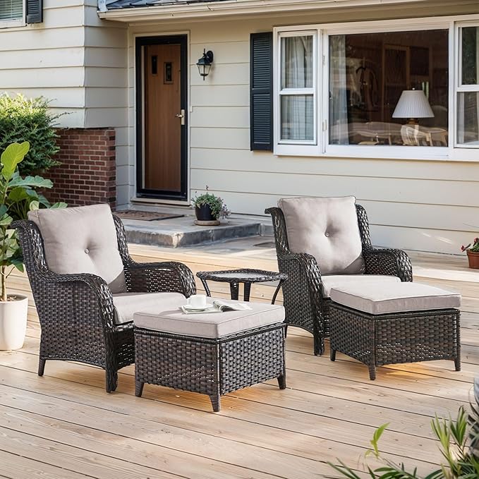 Belord Wicker Furniture 4 Pieces Outdoor Patio Furniture Set Patio Chairs with Ottomans Conversation Set for Porch Garden Deck Balcony Poolside