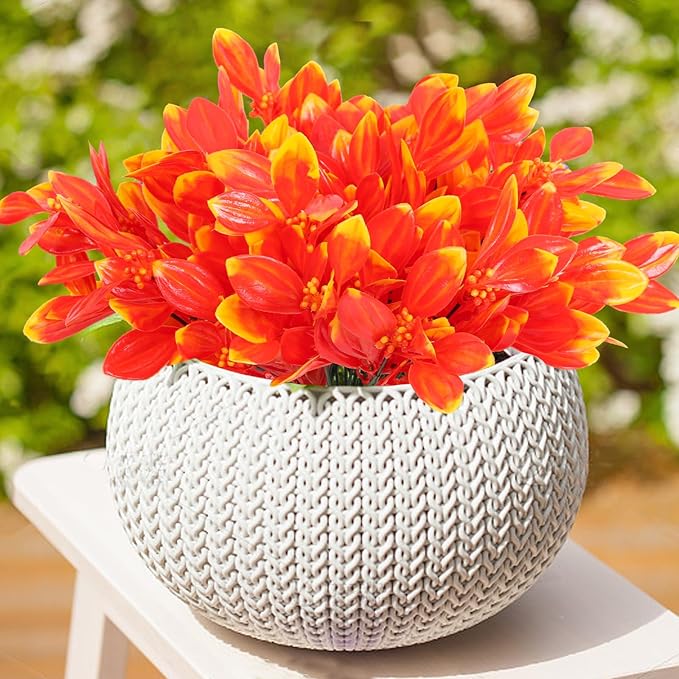 RECUTMS Artificial Fall Flowers Bundle UV Resistant No Fade Faux Autumn Plants for Outdoor Indoor Decor Wedding Home Garden Fireplace Décor Realistic Fake Greenery (Golden Yellow)