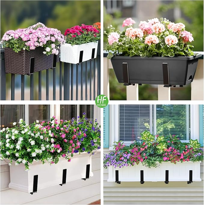 HFHOME 2PCS Adjustable Planter Box Brackets, Brackets for Window Boxes Planters Hanging Flower Box Holders, Heavy Duty Wall Mount Holder for Windowsills, Garden, Fences, and Balcony - Black