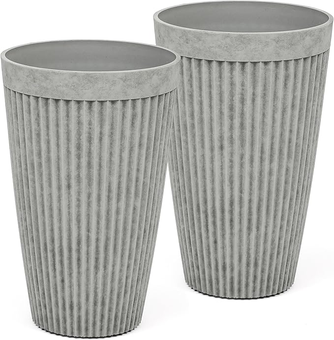 Autodaya 20" Tall Planters Set of 2, High-Density Resin Fluted Outdoor Pots for Plants, Versatile Indoor/Outdoor Flower Pots w/Drainage Holes for Patio, Garden, Porch & Living Room Decor, Ideal Gift