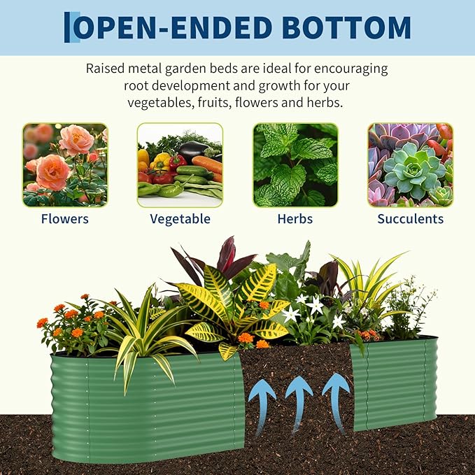2 Pack Galvanized Raised Garden Beds - 8x4x2ft Planter Box for Vegetables, Flowers, Rust-Resistant Garden Box, Easy Assembly Raised Beds, Durable Planters for Outdoor Plants, Green