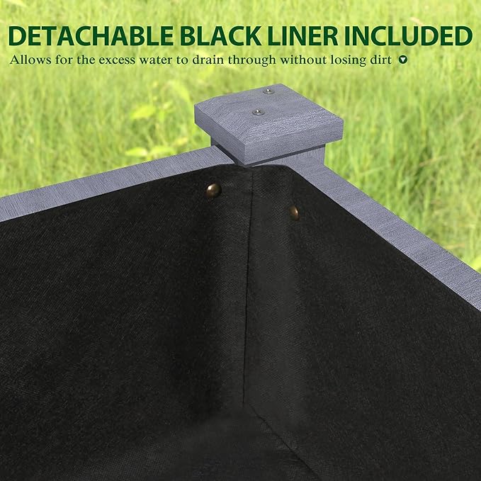 BlueWish 47" W x 23" D x 30" H Cedar Raised Garden Bed, Elevated Garden Bed with Detachable Black Liner, 3 Drainage Holes, Planter Box for Outdoor, Patio, Garden, Backyard, Gray