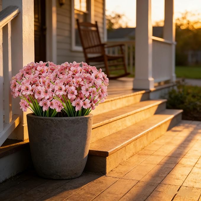 AmyHomie 20 Bundles Artificial Flowers for Outdoor Outside Spring Summer Decoration UV Resistant Faux Flowers No Fade Fake Plastic Plants Garden Porch Window Box Decorating (Pink)