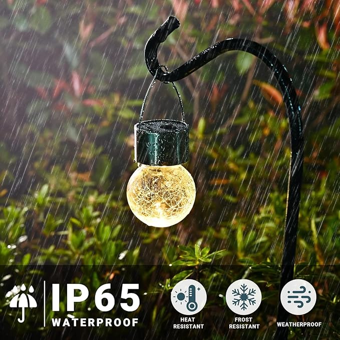 SOLPEX Hanging Solar Lights Outdoor, 8 Pack Decorative Cracked Glass Ball Light, Solar Powered Waterproof Globe Lighting, Hanging Globe Solar Lights for Garden, Yard, Patio, Lawn, Flower Bed