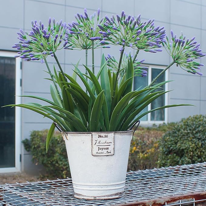 HIFORESTAR Artificial Flowers Plants for Outdoor Planters 8 Bundles Purple Flower Large Spring Summer 18.9 in Look Real Plasic Plant for Front Porch