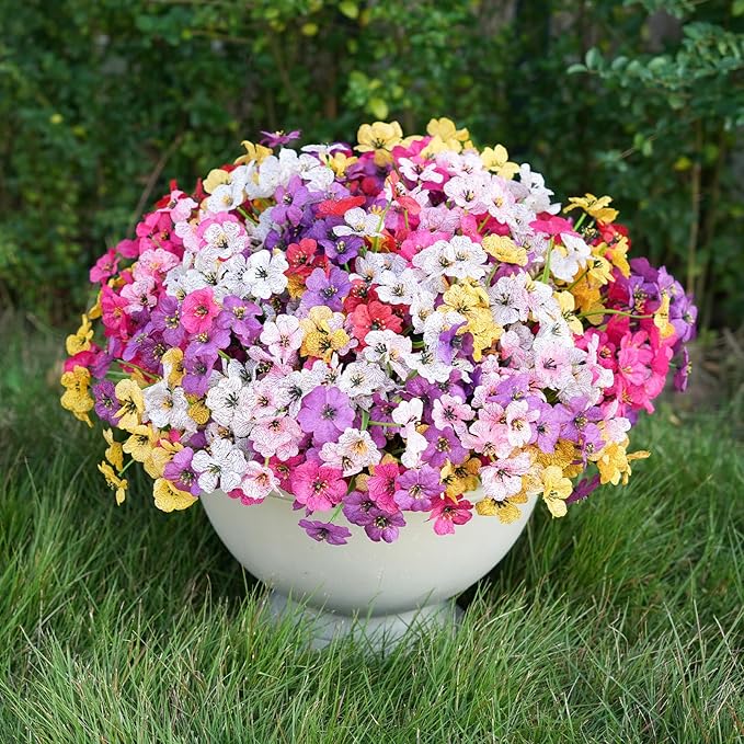 Stymedeca Artificial Flowers for Outdoor Faux Plants for Spring Summer Decoration, UV Resistant Realistic Silk Plastic Fake Flowers Garden Porch Patio Balcony Yard Front Home Decor, 24 Bundles