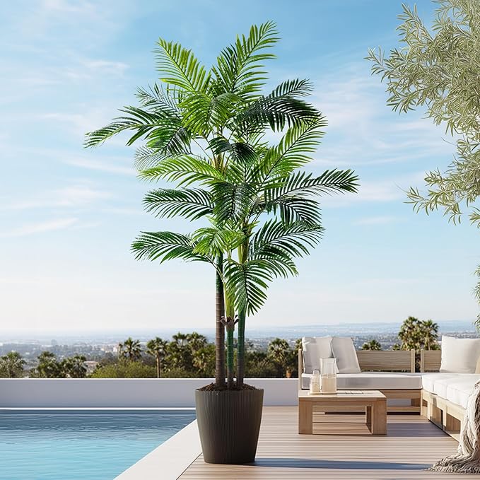 Erimda 8.2FT Artificial Phoenix Palm Tree Artificial Plants Indoor Outdoor Large Faux Coconut Silk Palm Tree Tropical Fake Tree Faux Sago Palm Plant for Modern Farmhouse Yard Outside Patio Poolside