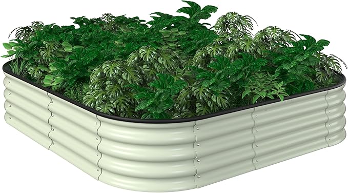 BlueWish 6x3x1FT Metal Raised Garden Bed, 11.2” H Raised Garden Bed with Bottomless Design, Rubber Edges, Many-in-1 Modular Planter Box for Backyard, Garden, Patio, Beige