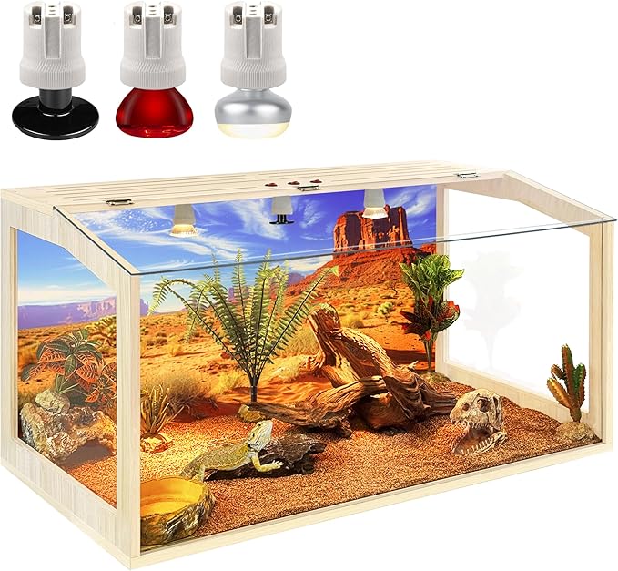 PROLEE Tempered Glass Bearded Dragon Tank,Reptile Tank with Clear Window View, Anti-Scratch Lizard Tank,Spacious Reptile Enclosure for Snakes, Lguanas, Chameleons (Oak, 68Gallons,40"L x 20"W x 20"H)