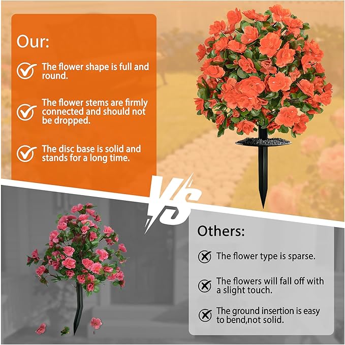 AZXVT Artificial mums for Outdoors, Faux Outdoor Plants Fake Plants Topiary Balls Artificial Outdoor Set of 2 with Ground Spike for Home Front Porch Patio Garden Decor (Orange)