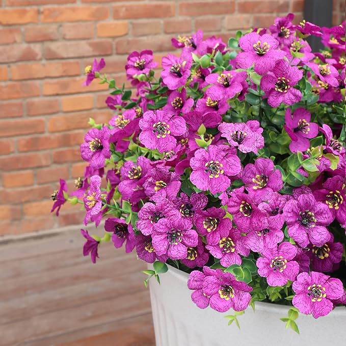 BCBLF Faux Flowers for Outdoor Planters, Artificial Flowers for Outdoors, 12 Bundles Outdoor Indoor Uv Resistant, Artificial Flowers for Decoration, Fuchsia, Silk Faux Spring Flowers for Outside