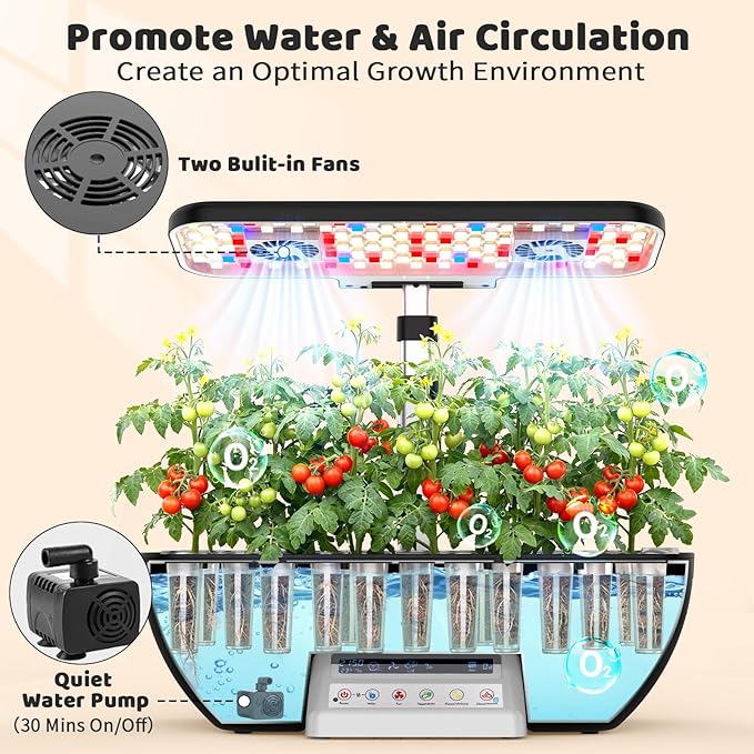Hydroponics Growing System Kit, 17 Pods Indoor Herb Garden with Grow Light, Smart Water & Air Circulation with 2 Fans, Auto Timer, 10L Water Tank, Perfect Indoor Gardening System Gifts (Black)