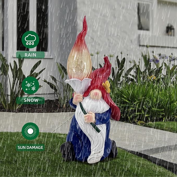 Generic Garden Gnome Statues Solar Outdoor Decor Hold Torch Waterproof LED Lights Gnomes Sculpture for Outside Lawn Patio Yard Ornament, Red