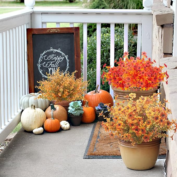 Grunyia 10 Bundles Artificial Fall Flowers Outdoor UV Resistant Fake Flowers