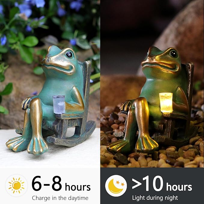 Miniature Frog Garden Statues Outdoor Valentines Day Decorations, Solar Outdoor Lights Frog Decor Figurine for Patio, Balcony, Yard Lawn Ornament - Unique Frog Gifts for Women Mom Grandma