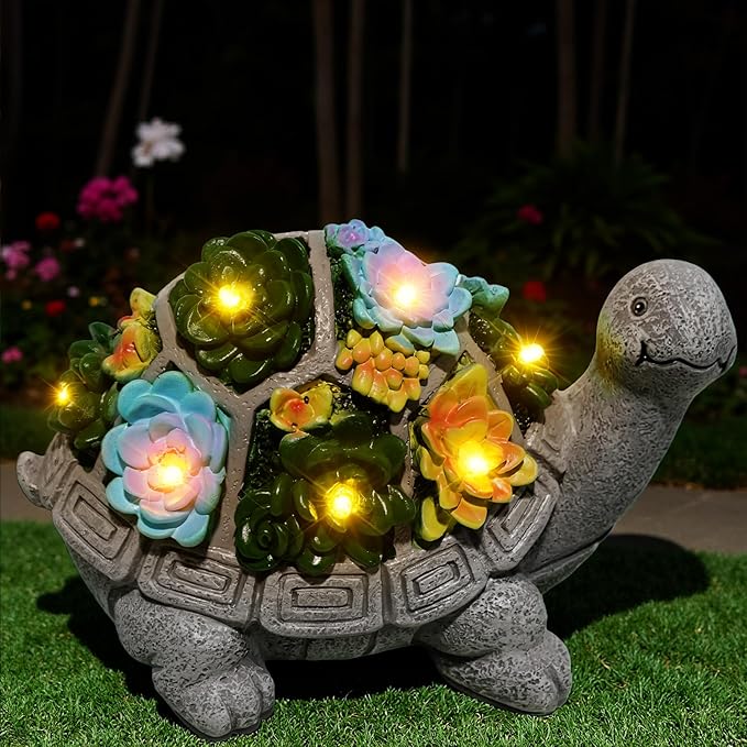 ArtCredit Solar Turtle Garden Statues with LED Lights, Outdoor Decor for Patio Yard Balcony - Unique Housewarming Birthday Gifts for Women Mom Grandma