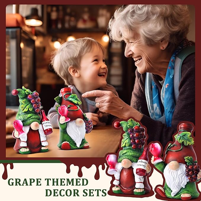 2PCS Wine Gnomes Figurines Valentines Day Decorations Home Party Wine Bar Decor Gnome Gifts for Women Collectible Statue Outdoor for Dining Tables Tiered Pallets Wine Cabinet Living Room