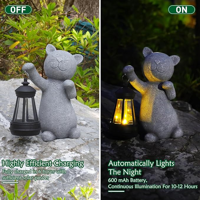 RICHIE Statues for Garden Decor，Solar Cat Outdoor Statues Outside Decor for Yard Art Lawn Ornaments Porch Patio Balcony Hoe House - Birthday for Grandma Mom Women