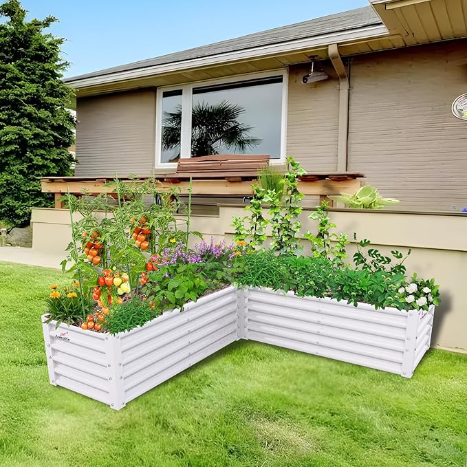 A ANLEOLIFE 8-Pack 4X4X1.5ft & 74x74x18in Deep Root Galvanized Raised Garden Beds Outdoor for Planting Vegetables Flowers Herb, Antique White
