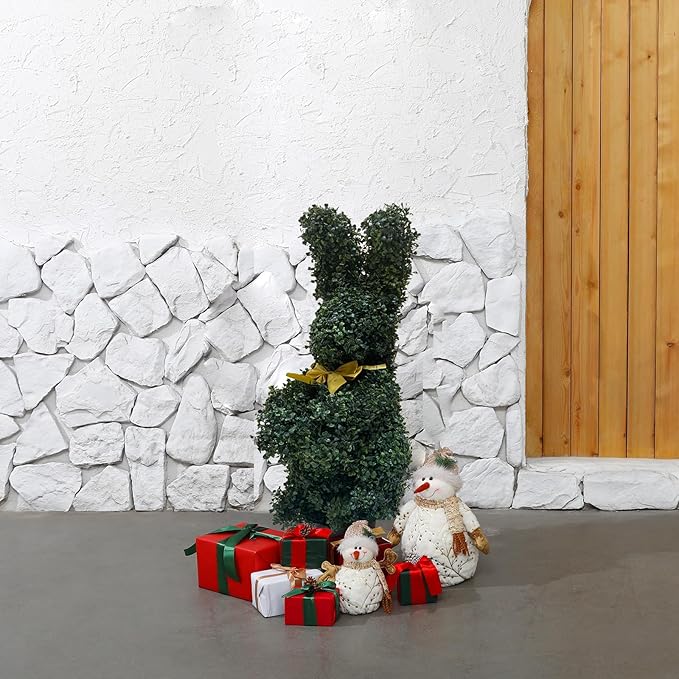 BLONYUVC Bunny-Shaped Topiary Ball 36'' Artificial Tree Rabbit Bowknot Pot UV-Resistant Faux Boxwood Topiaries Plant for Porch Decor Outdoor/Indoor 2 Pack