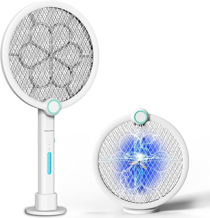 Foldable Electric Fly Swatter 3800V Bug Zapper Racket Rechargeable with UV Lights, Portable Handheld Cordless Mosquito Rackets to Kill Mosquitoes, Wasps, Gnats, Fruit Flies, Flies for Indoor Home