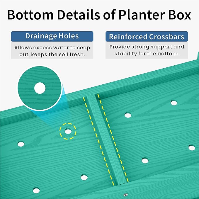 HDPE Planter Box, All-Weather Outdoor Garden Bed Easy to Assemble, Drainage System, Low Maintenance, Non-Fading, for Flower/Herb/Seed (Aruba Blue)